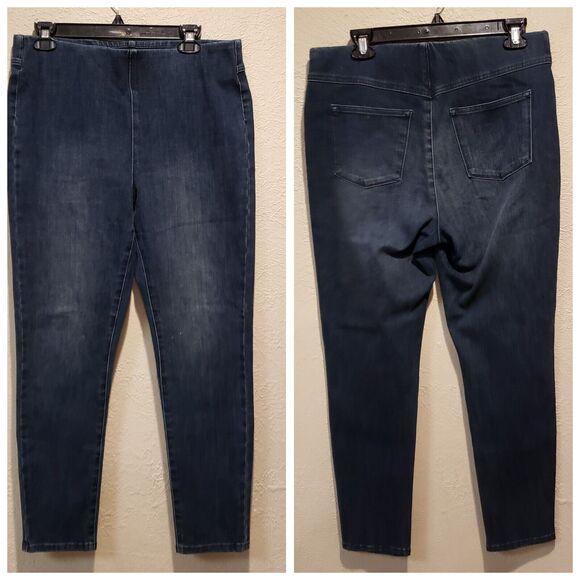 Soft Surroundings Pull-On Jeans Women's Size Large Stretch Denim Dark Wash Taper - Picture 1 of 11